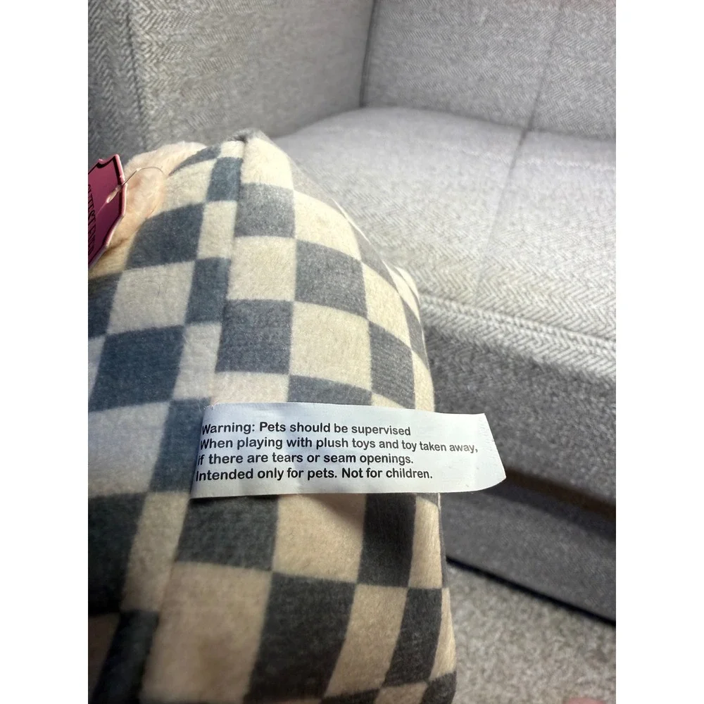 Simply Southern Boujie Puppie Plush Dog Toy Grey Checkered Handbag Squeaky NEW